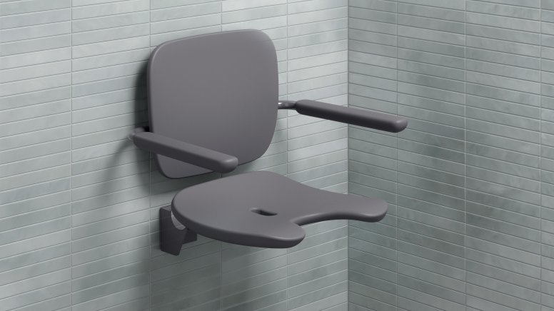 Shower seat with backrest and armrests in the colour anthracite made of hard foam